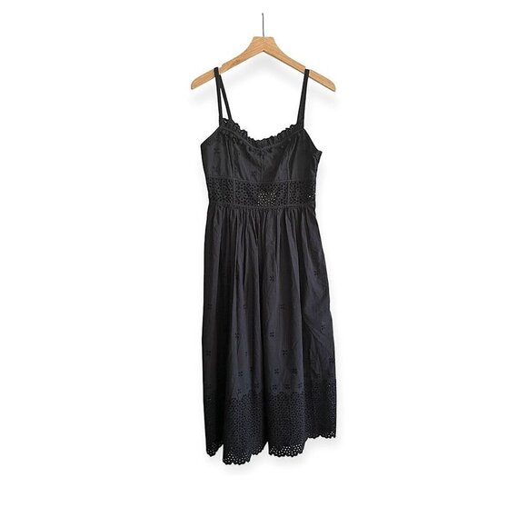 ULLA JOHNSON Celestia Broderie Anglaise Cotton Midi Dress, Black, Size 4, NWT - Picture 2 of 16